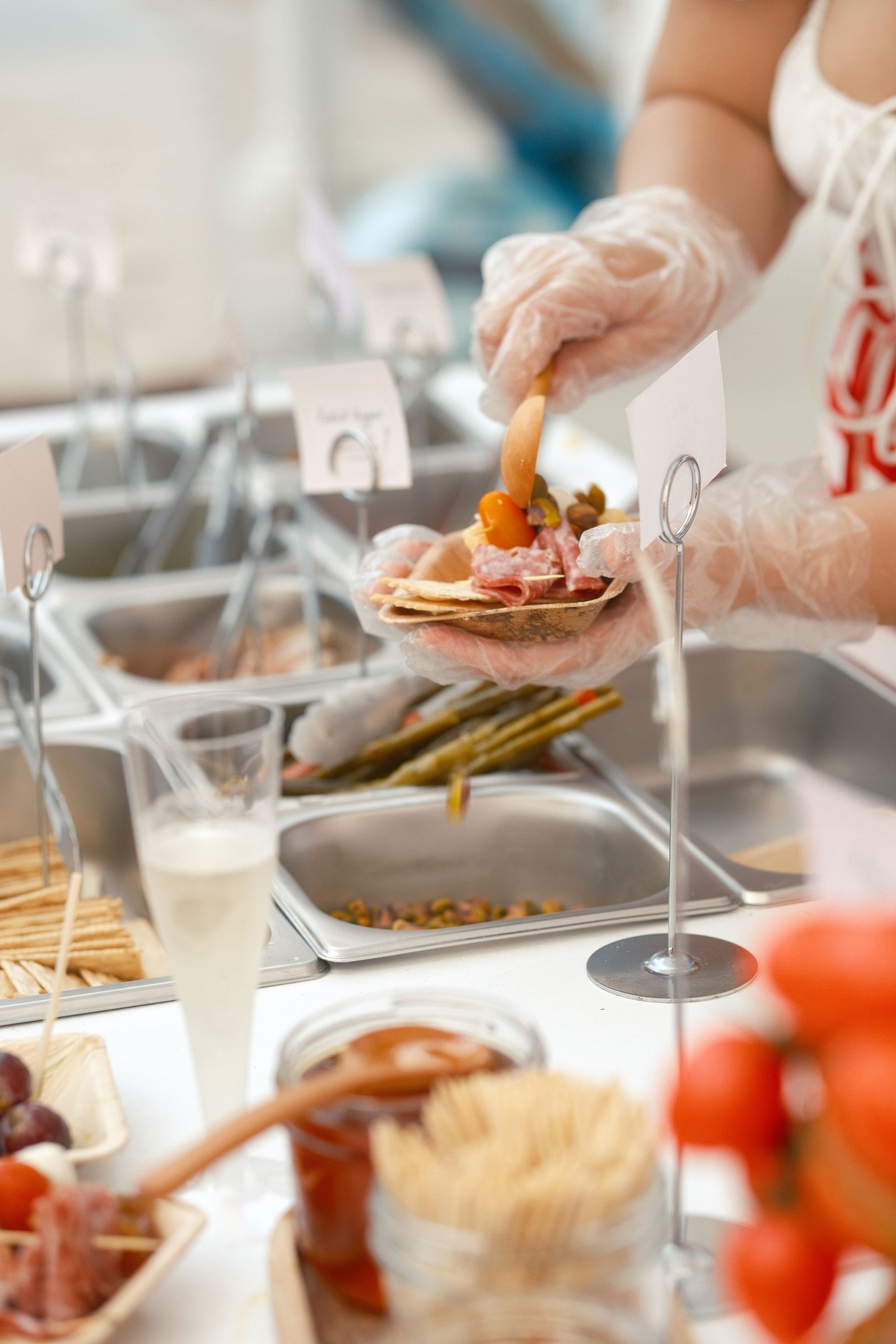 Antipasto skewers being served